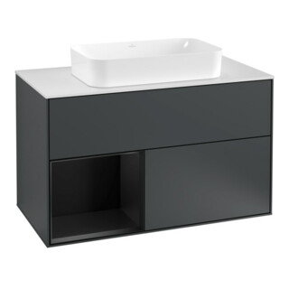 V&B Finion 100 Meuble sous lavabo Éclairage mural Blanc mat, Bord gauche blanc mat
