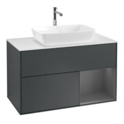 V&B Finion 100 Meuble sous lavabo Éclairage mural Blanc mat, Bordure argent mat, avec blanc mat