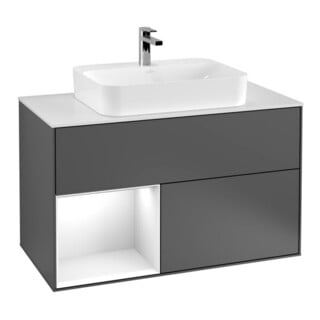 V&B Finion 100 Meuble sous lavabo Éclairage mural, blanc mat, laque anthracite