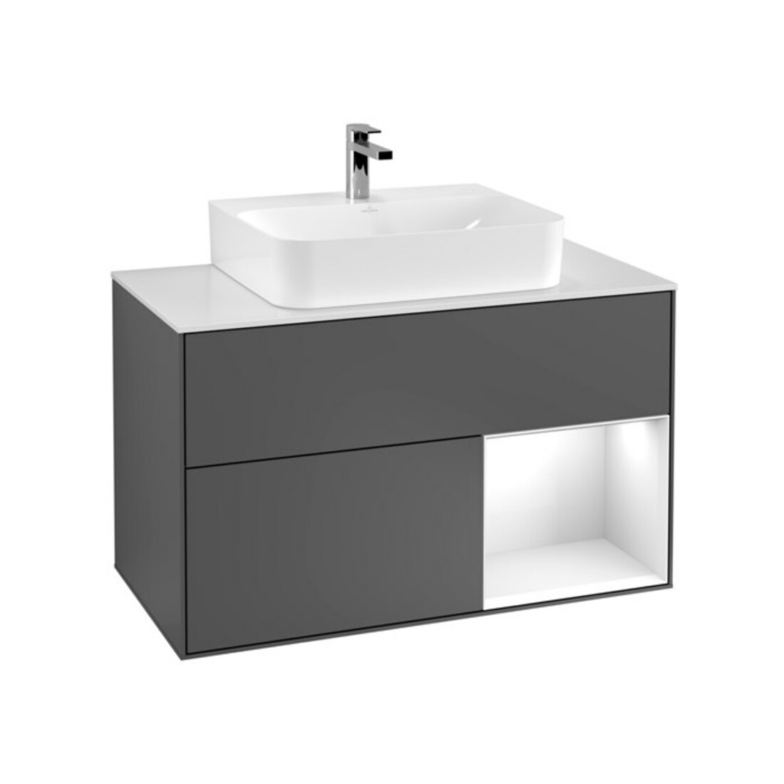 V&B Finion 100 Meuble sous lavabo Éclairage mural Blanc mat, laqué Anthracite m