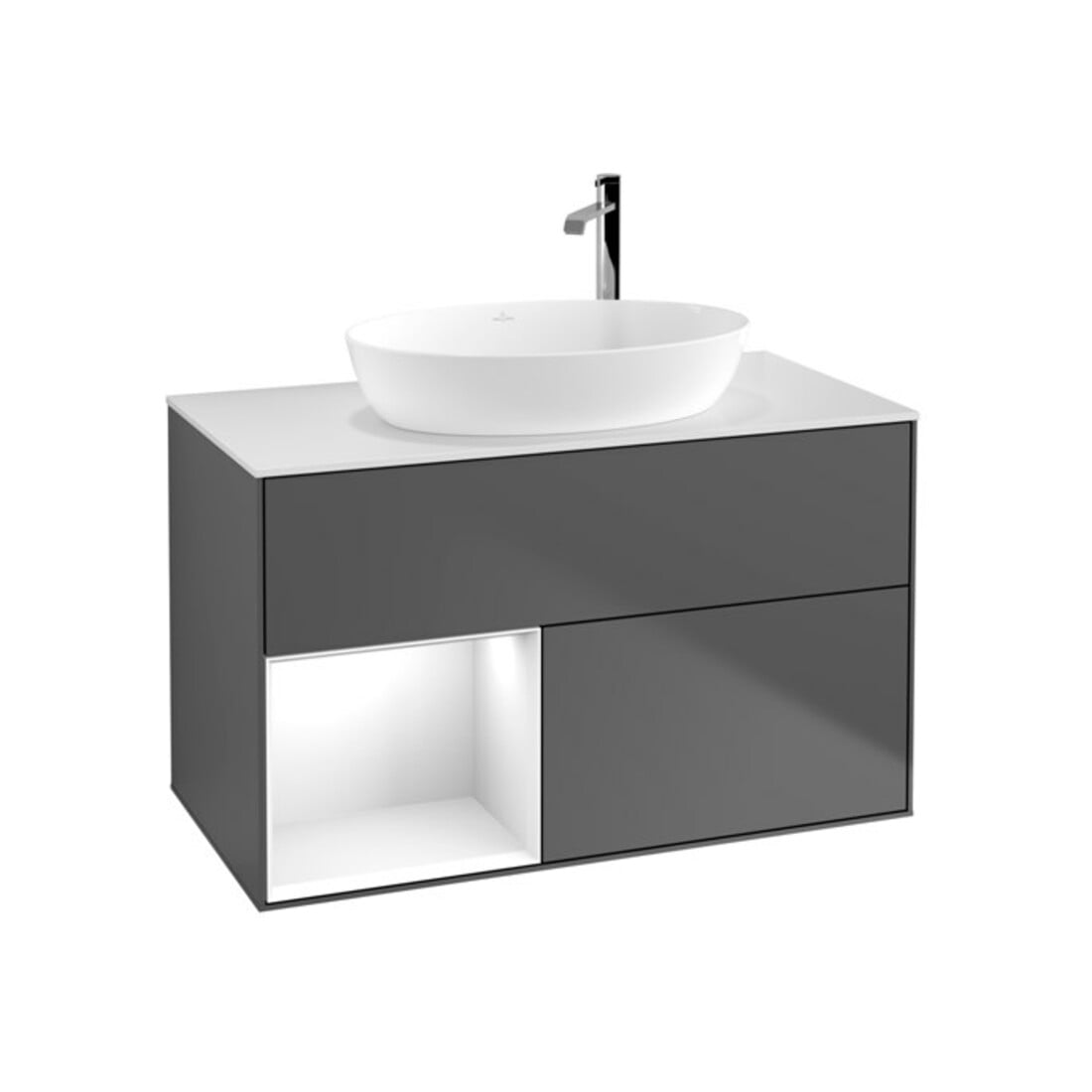 V&B Finion 100 Meuble sous lavabo Éclairage mural, blanc mat, laqué, anthracite m