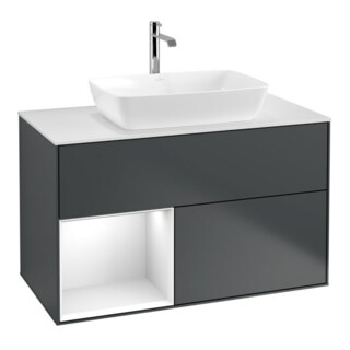 V&B Finion 100 Meuble sous lavabo Éclairage mural Blanc mat, laqué gris, bleu mat, laqué