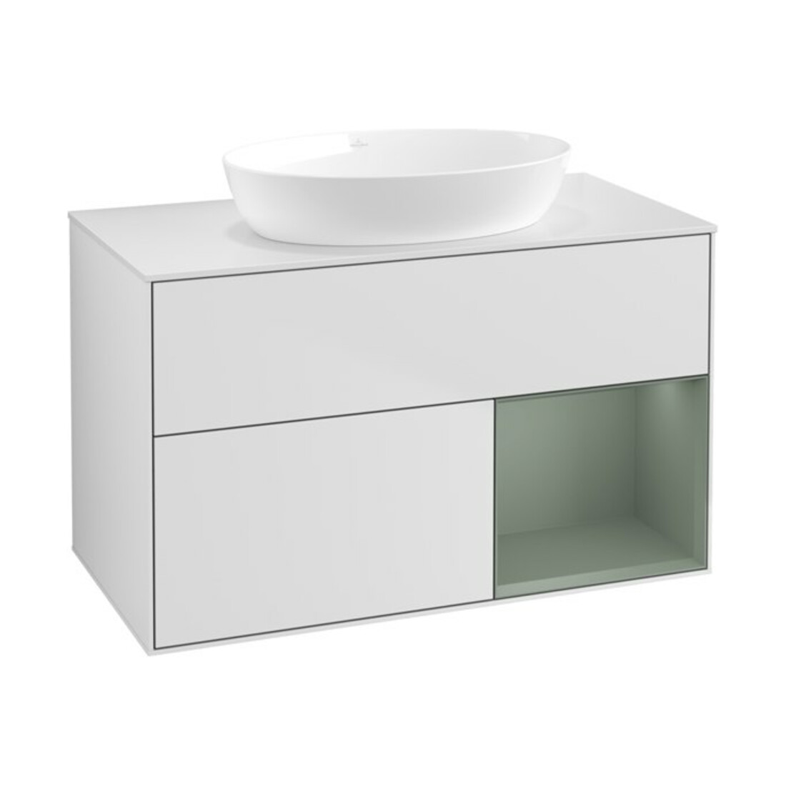 V&B Finion 100 Meuble sous lavabo, éclairage mural, blanc mat, rangement huilé mat laqué, blanc mat laqué