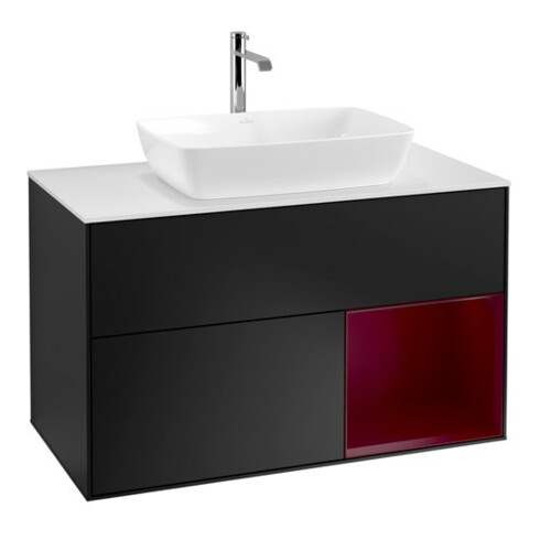 V&B Finion 100 Meuble sous lavabo, éclairage mural, blanc mat, rég. Peo mat Lac, bleu mat Lac