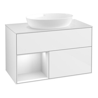 V&B Finion 100 Meuble sous lavabo Éclairage mural blanc mat, réglette blanche laquée, blanc brillant laqué