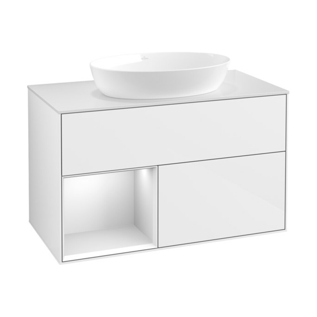 V&B Finion 100 Meuble sous lavabo Éclairage mural blanc mat, réglette blanche laquée, blanc brillant laqué