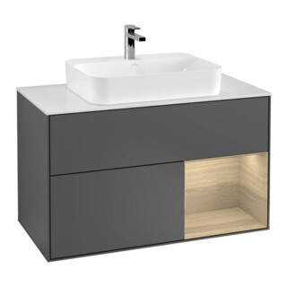 V&B Finion 100 Meuble sous lavabo, éclairage mural, blanc mat, réglette droite, anthracite mat