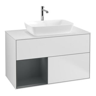 V&B Finion 100 Meuble sous-lavabo, Éclairage mural, Blanc mat, Réglette médium, Blanc mat laqué