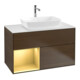V&B Finion 100 Meuble sous lavabo, éclairage mural, blanc mat, réglette or mat, noyer veinée-1