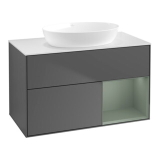 V&B Finion 100 Meuble sous lavabo Éclairage mural Blanc mat, Régulateur huileux avec laque, Anthracite mat