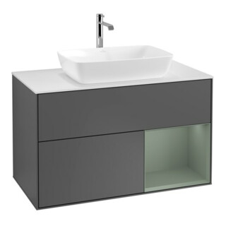 V&B Finion 100 Meuble sous lavabo Éclairage mural Blanc mat, Régulateur huileux mat, Anthracite mat