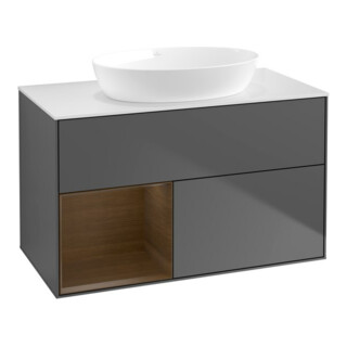 V&B Finion 100 Meuble sous lavabo, éclairage mural, blanc mat, régulateur wal ven, anthracite mat