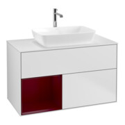 V&B Finion 100 Meuble sous lavabo, éclairage mural, blanc mat, tiroir Peo mat laqué blanc