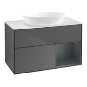 V&B Finion 100 Meuble sous lavabo, éclairage mural, blanc, rangement médium laqué, anthracite