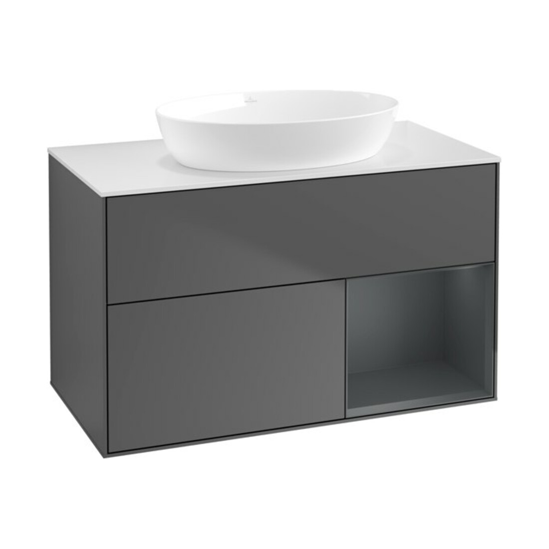 V&B Finion 100 Meuble sous lavabo, éclairage mural, blanc, rangement médium laqué, anthracite