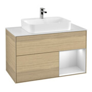 V&B Finion 100 Meuble sous lavabo, éclairage mural, blanc, réglette droite blanc, laqué, ouverture ven