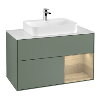 V&B Finion 100 Meuble sous lavabo, éclairage mural, blanc, réglette droite, vernis huilé, mat