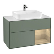 V&B Finion 100 Meuble sous lavabo, éclairage mural, blanc, réglette droite, vernis huilé, mat