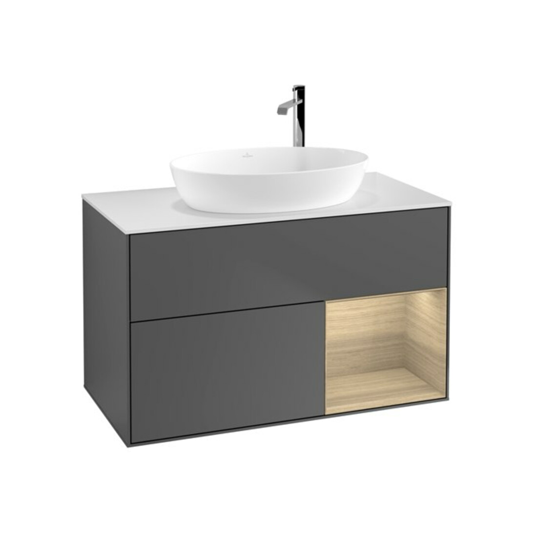 V&B Finion 100 Meuble sous lavabo, éclairage mural, blanc, régulateur Oa ven, anthracite