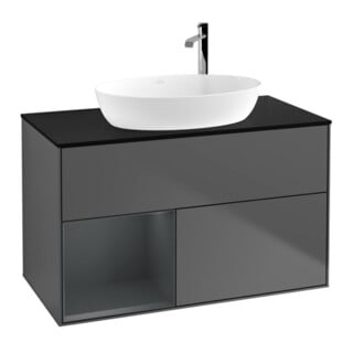 V&B Finion 100 Meuble sous lavabo, Éclairage mural, Bleu, Anthracite, Lacqué, Avec étagère
