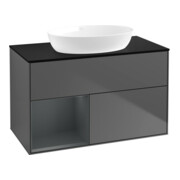 V&B Finion 100 Meuble sous-lavabo, éclairage mural, bleu clair, étagère, laqué, anthracite mat-1