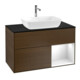 V&B Finion 100 Meuble sous-lavabo, éclairage mural, bleu, étagère, laqué blanc, placage noyer-1