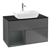 V&B Finion 100 Meuble sous lavabo, éclairage mural, bleu, étagère médiane, anthracite mat