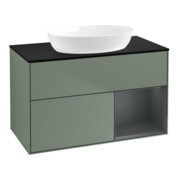 V&B Finion 100 Meuble sous lavabo éclairage mural, bleu, étagère médium laqué, huile laqué