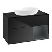 V&B Finion 100 Meuble sous lavabo Éclairage mural, bleu mat, étagère médium mat laqué bleu