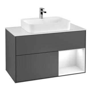 V&B Finion 100 Meuble sous lavabo Éclairage mural, laqué blanc, anthracite m
