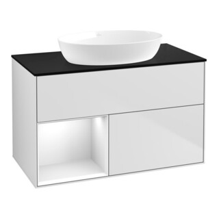 V&B Finion 100 Meuble sous lavabo Éclairage mural Pl b m, Reg glo wh. Lac, wh. m Lac