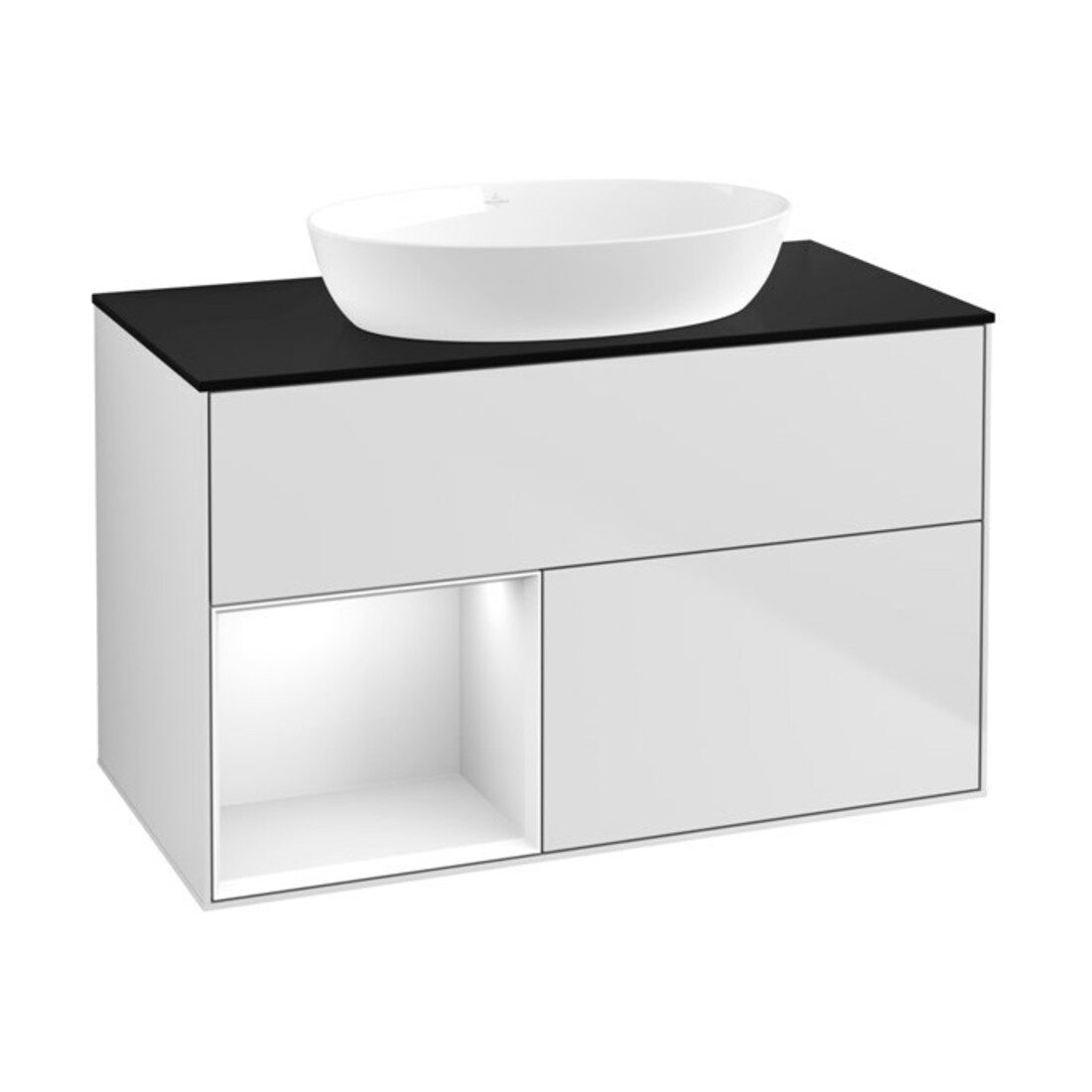 V&B Finion 100 Meuble sous lavabo Éclairage mural Pl b m, Reg glo wh. Lac, wh. m Lac