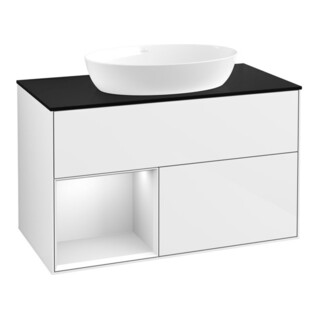 V&B Finion 100 Meuble sous lavabo Éclairage mural Pl b m, Reg wh. m Lac, glo wh. Lac