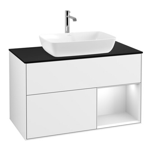 V&B Finion 100 Meuble sous-lavabo Éclairage mural Pl b m, Reg wh. m Lac, glo wh. Lac