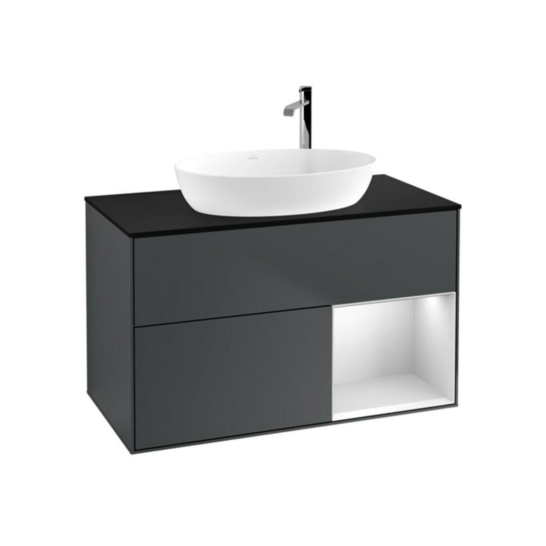 V&B Finion 100 meuble sous-lavabo éclairage mural Pl b m, Reg wh. m Lac, md bl. m Lac