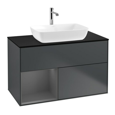 V&B Finion 100 Meuble sous-lavabo Éclairage mural Pl b m, Rg A m Lac, md bl. m Lac