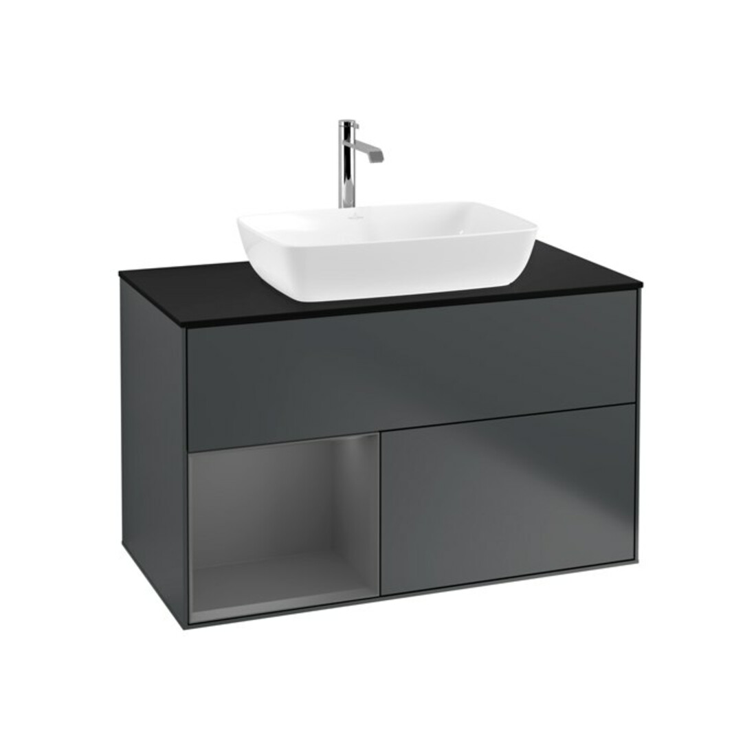 V&B Finion 100 Meuble sous-lavabo Éclairage mural Pl b m, Rg A m Lac, md bl. m Lac