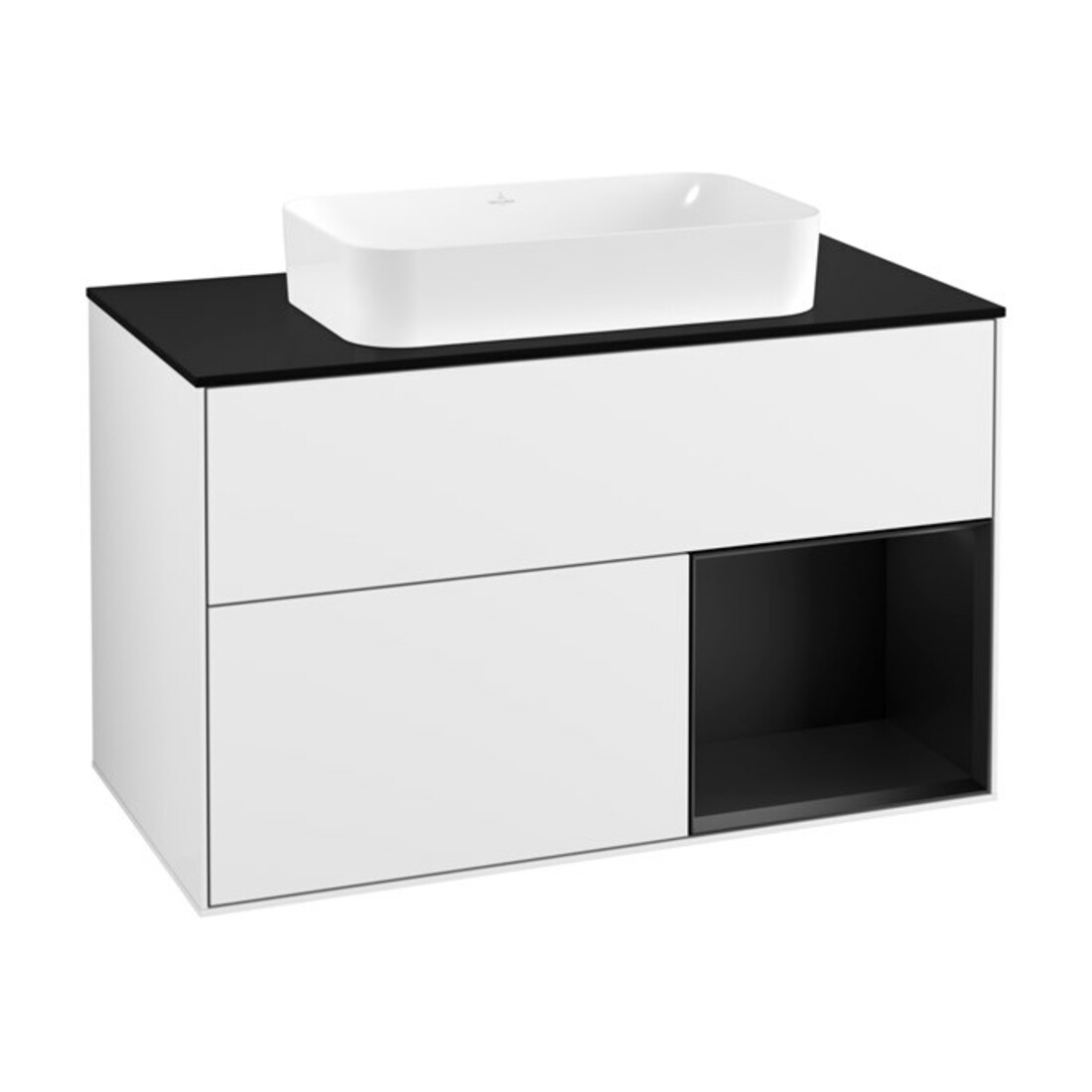 V&B Finion 100 Meuble sous-lavabo Éclairage mural, Pl b m, Rg r bla m Lac, blanc brillant Lac