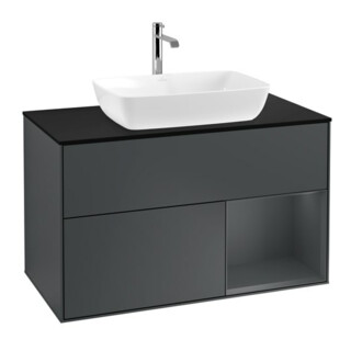 V&B Finion 100 Meuble sous lavabo Éclairage mural Pl blanc mat, Rég blanc mat, bleu mat