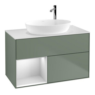 V&B Finion 100 Meuble sous lavabo Éclairage mural Pl blanc mat, Reg blanc mat Lac, Oli mat Lac