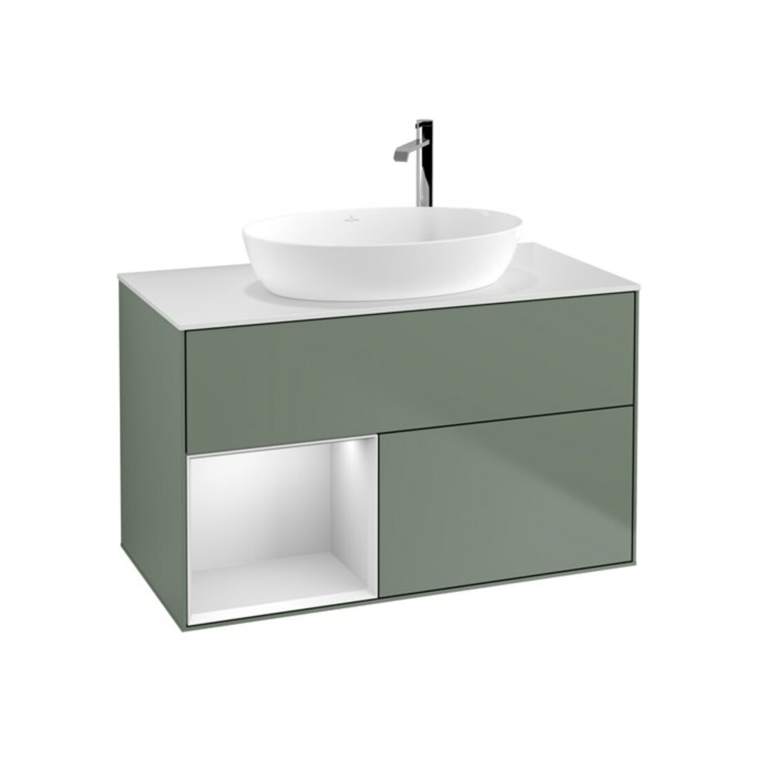 V&B Finion 100 Meuble sous lavabo Éclairage mural Pl blanc mat, Reg blanc mat Lac, Oli mat Lac