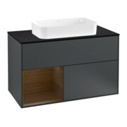 V&B Finion 100 Meuble sous lavabo Éclairage mural, Pl blanc mat, Rg gauche, ven wal, md bleu mat Lac