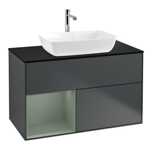 V&B Finion 100 Meuble sous lavabo Éclairage mural Pl blanc mat Rg olive mat laqué bleu mat laqué