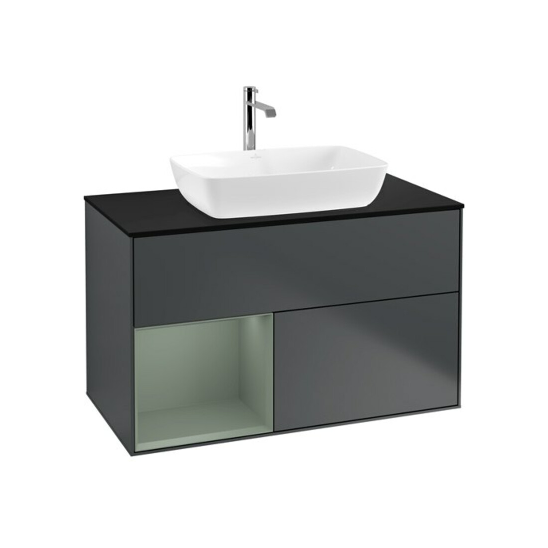 V&B Finion 100 Meuble sous lavabo Éclairage mural Pl blanc mat Rg olive mat laqué bleu mat laqué
