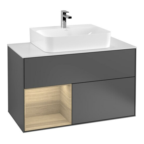 V&B Finion 100 Meuble sous lavabo, éclairage mural, pl blanc, rég gauche, anthracite m