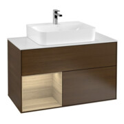 V&B Finion 100 Meuble sous lavabo, éclairage mural, pl blanc, rég gauche Oa ven, wal ven