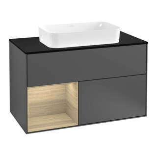 V&B Finion 100 Meuble sous lavabo, éclairage mural, Pl bleu m, étagère g, Anthracite m