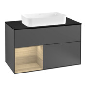 V&B Finion 100 Meuble sous lavabo, éclairage mural, Pl bleu m, étagère g, Anthracite m