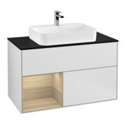 V&B Finion 100 Meuble sous lavabo Éclairage mural Pl bleu m, étagère g Oa ven, bl. m Lac