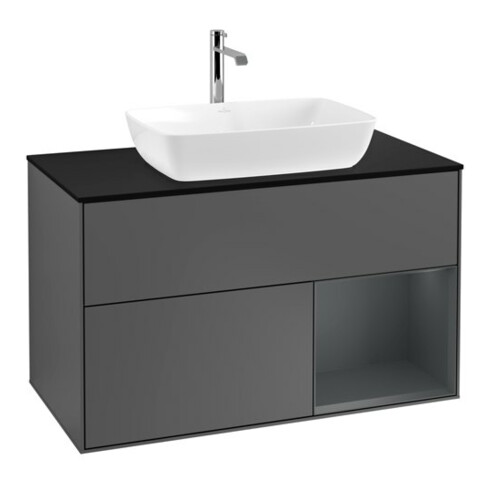 V&B Finion 100 Meuble sous lavabo éclairage mural Pl bleu m, étagère md m laqué, anthracite m